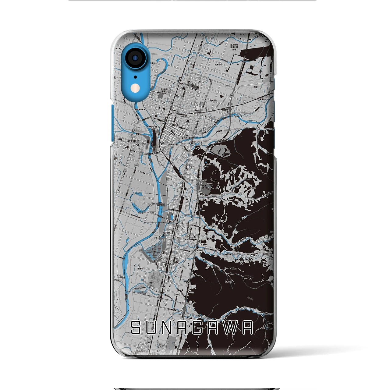 【砂川】地図柄iPhoneケース（クリアタイプ・モノトーン）iPhone XR 用