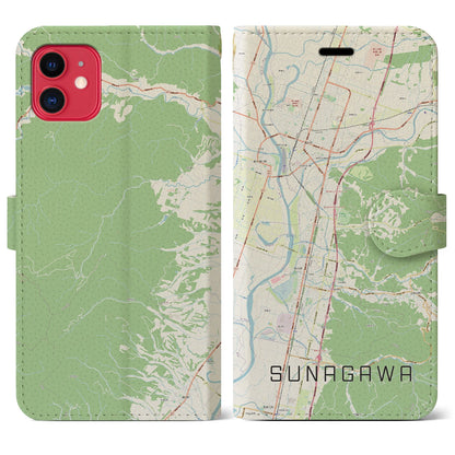 【砂川（北海道）】地図柄iPhoneケース（手帳タイプ）ナチュラル・iPhone 11 用