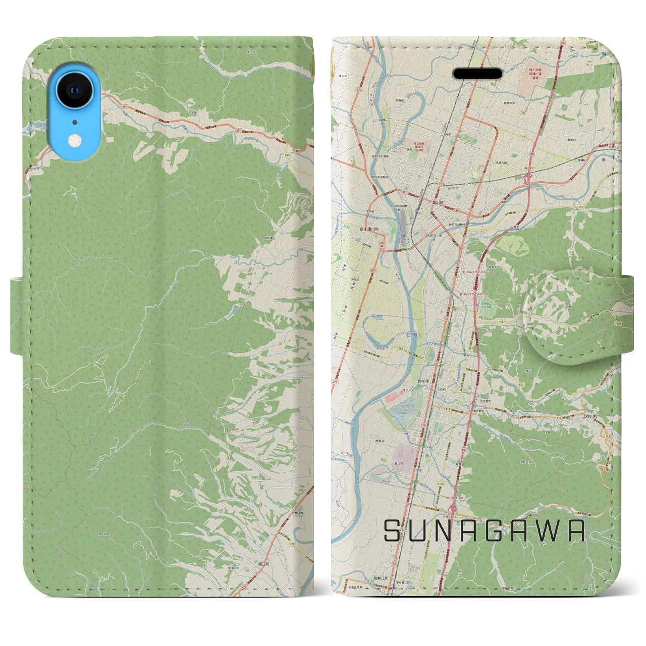 【砂川】地図柄iPhoneケース（手帳両面タイプ・ナチュラル）iPhone XR 用
