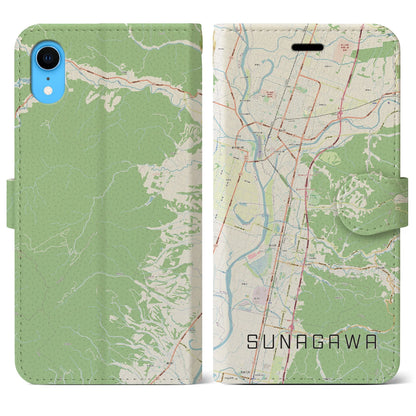 【砂川（北海道）】地図柄iPhoneケース（手帳タイプ）ナチュラル・iPhone XR 用