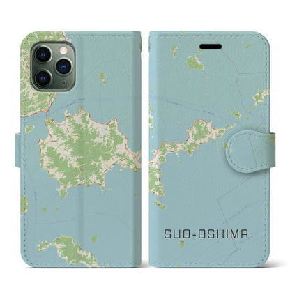 【周防大島（山口県）】地図柄iPhoneケース（手帳タイプ）ナチュラル・iPhone 11 Pro 用