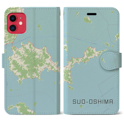 【周防大島（山口県）】地図柄iPhoneケース（手帳タイプ）ナチュラル・iPhone 11 用