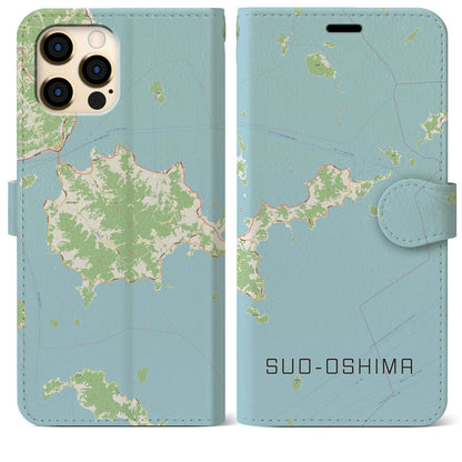 【周防大島（山口県）】地図柄iPhoneケース（手帳タイプ）ナチュラル・iPhone 12 Pro Max 用
