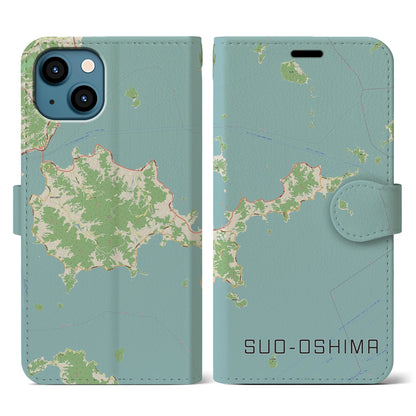 【周防大島（山口県）】地図柄iPhoneケース（手帳タイプ）ナチュラル・iPhone 13 用