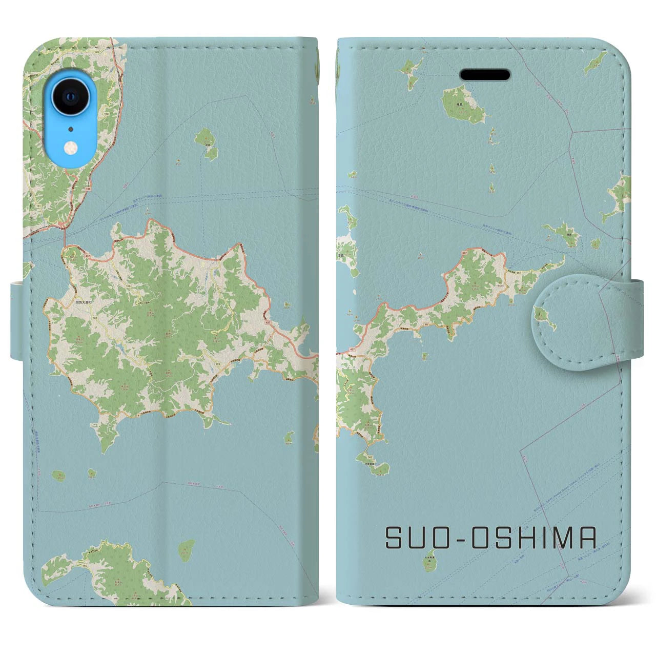 【周防大島】地図柄iPhoneケース（手帳両面タイプ・ナチュラル）iPhone XR 用