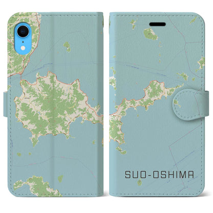 【周防大島（山口県）】地図柄iPhoneケース（手帳タイプ）ナチュラル・iPhone XR 用