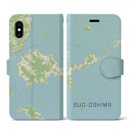 【周防大島（山口県）】地図柄iPhoneケース（手帳タイプ）ナチュラル・iPhone XS / X 用