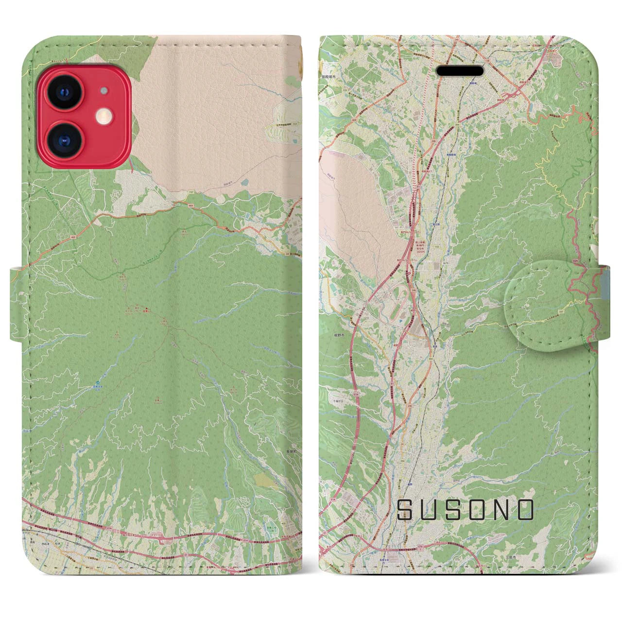 【裾野】地図柄iPhoneケース（手帳両面タイプ・ナチュラル）iPhone 11 用