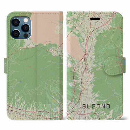 【裾野（静岡県）】地図柄iPhoneケース（手帳タイプ）ナチュラル・iPhone 12 / 12 Pro 用