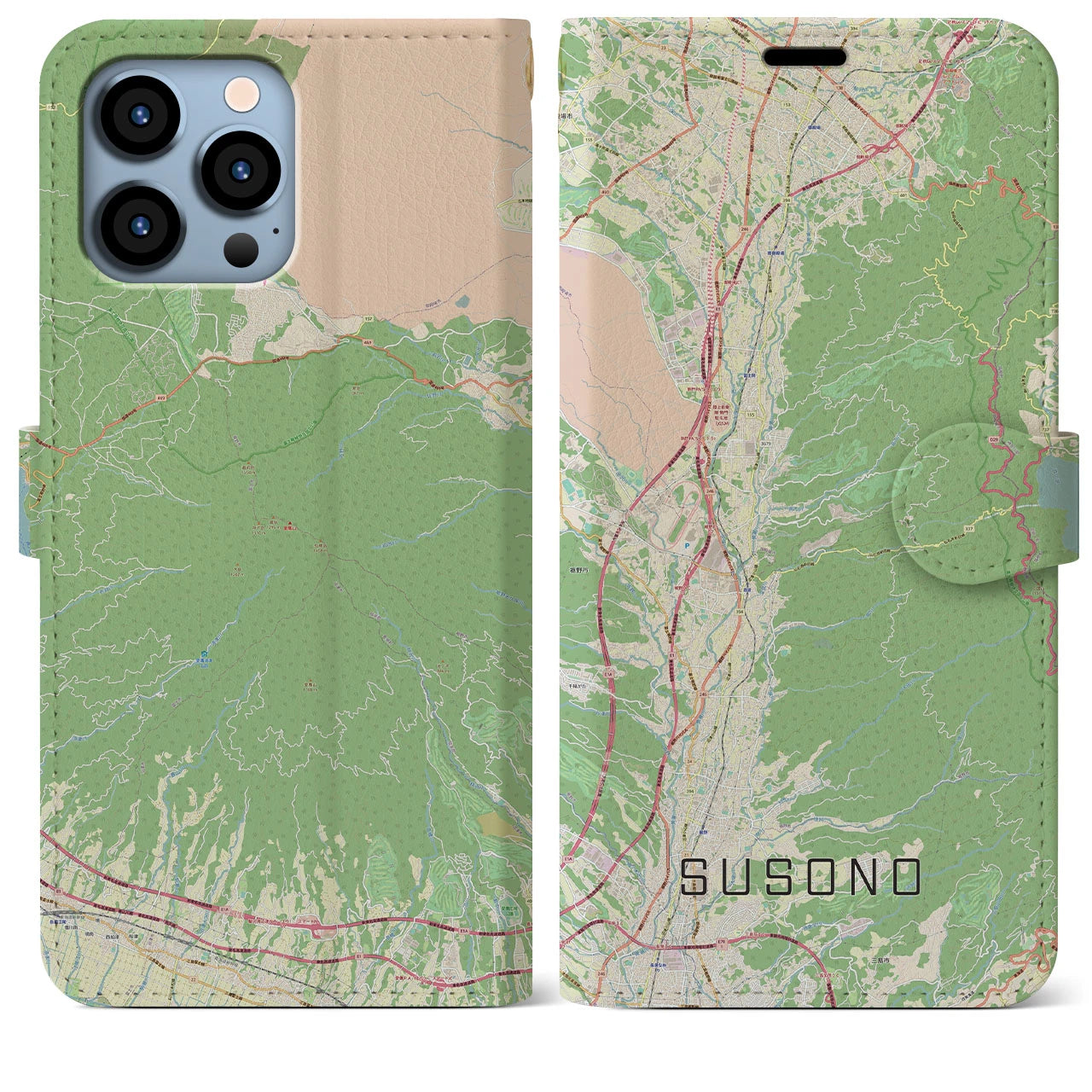 【裾野】地図柄iPhoneケース（手帳両面タイプ・ナチュラル）iPhone 13 Pro Max 用