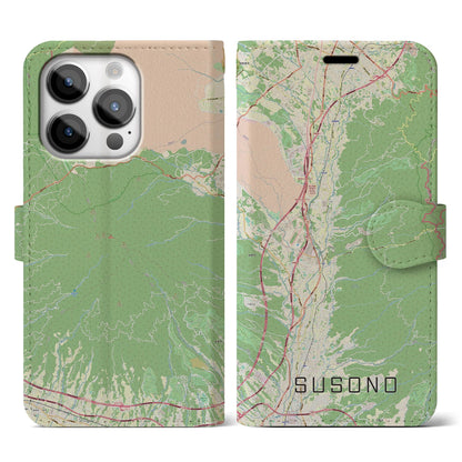 【裾野（静岡県）】地図柄iPhoneケース（手帳タイプ）ナチュラル・iPhone 14 Pro 用