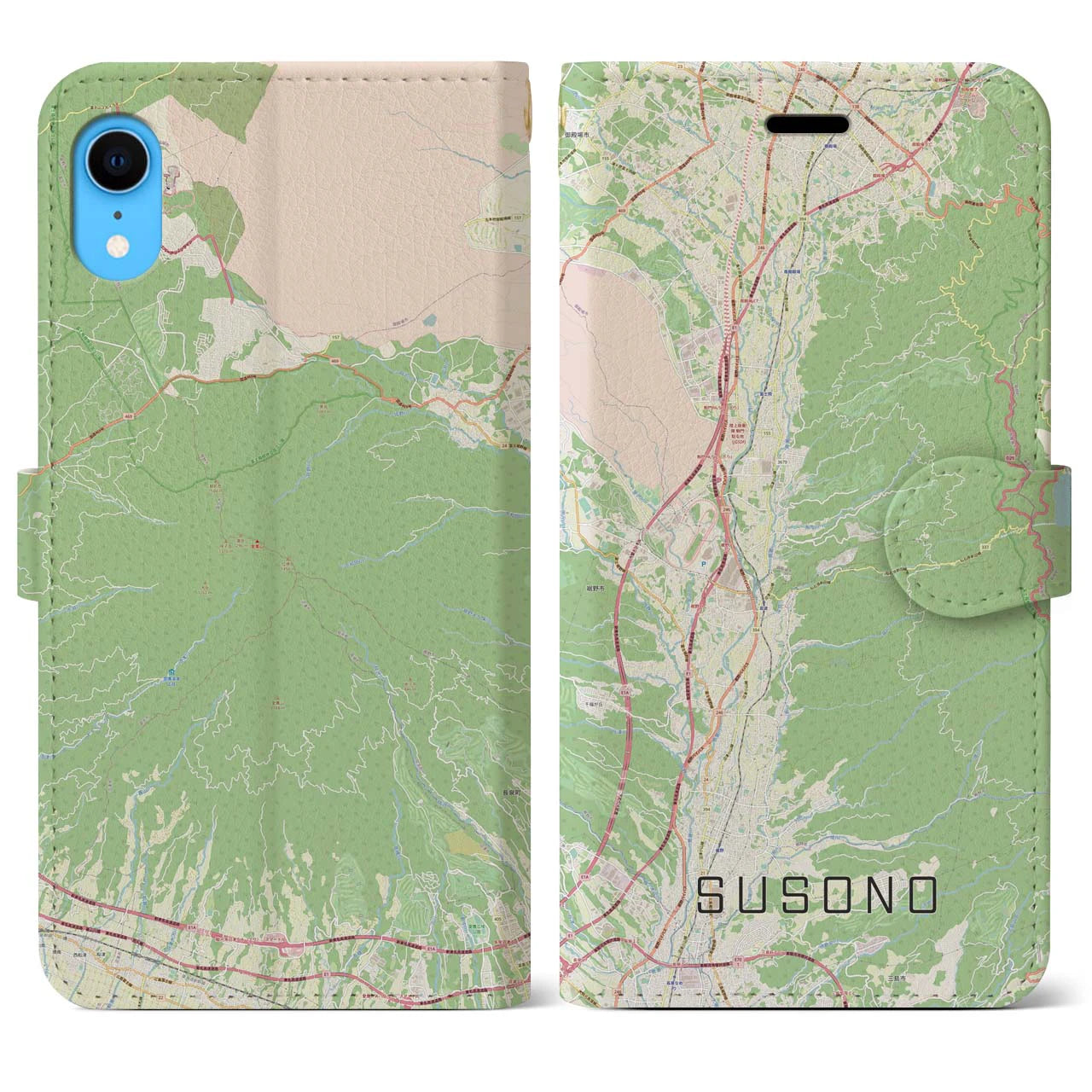 【裾野】地図柄iPhoneケース（手帳両面タイプ・ナチュラル）iPhone XR 用