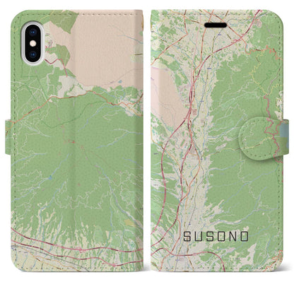 【裾野（静岡県）】地図柄iPhoneケース（手帳タイプ）ナチュラル・iPhone XS Max 用