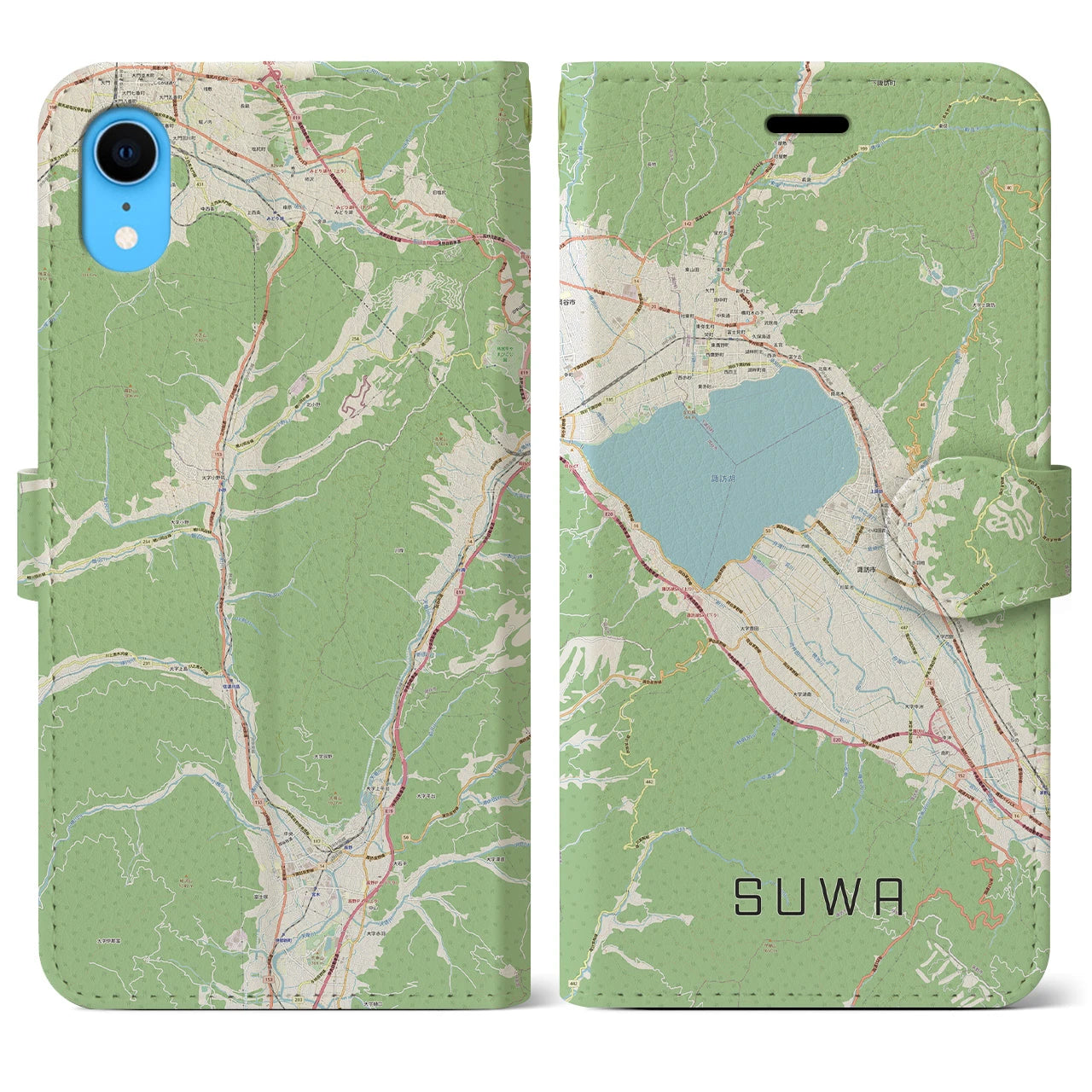 【諏訪】地図柄iPhoneケース（手帳両面タイプ・ナチュラル）iPhone XR 用