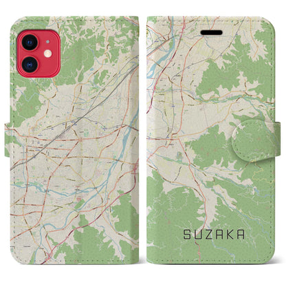 【須坂（長野県）】地図柄iPhoneケース（手帳タイプ）ナチュラル・iPhone 11 用