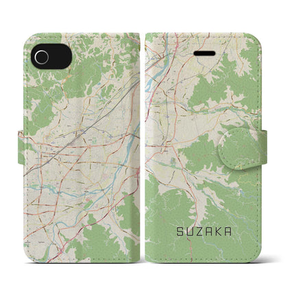 【須坂（長野県）】地図柄iPhoneケース（手帳タイプ）ナチュラル・iPhone SE（第3 / 第2世代） / 8 / 7 / 6s / 6 用