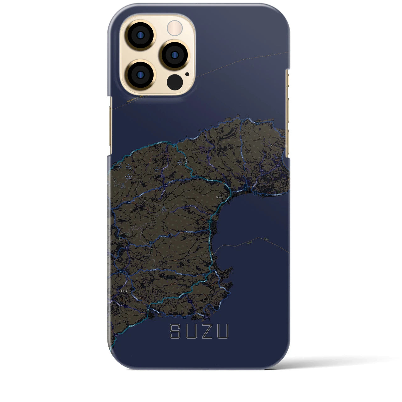 【珠洲】地図柄iPhoneケース（バックカバータイプ・ブラック）iPhone 12 Pro Max 用