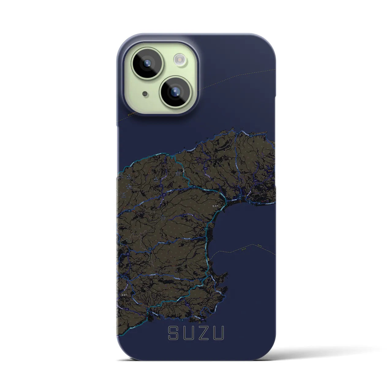 【珠洲】地図柄iPhoneケース（バックカバータイプ・ブラック）iPhone 15 用