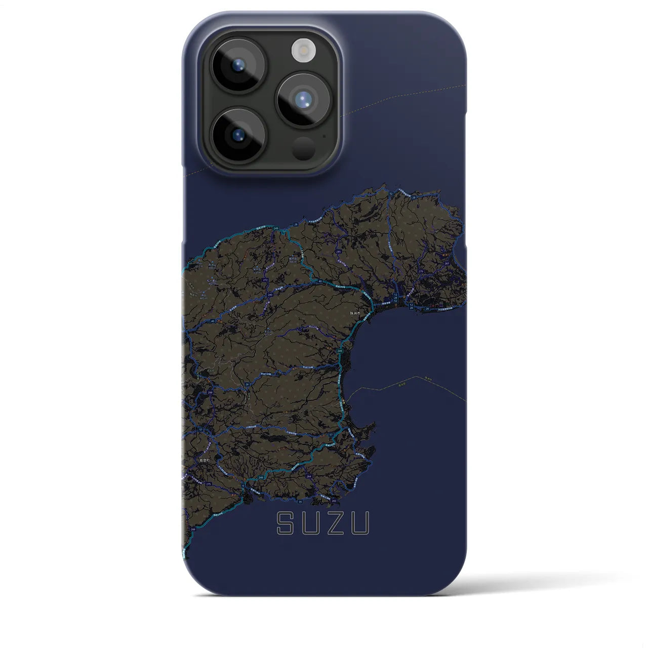 【珠洲】地図柄iPhoneケース（バックカバータイプ・ブラック）iPhone 15 Pro Max 用