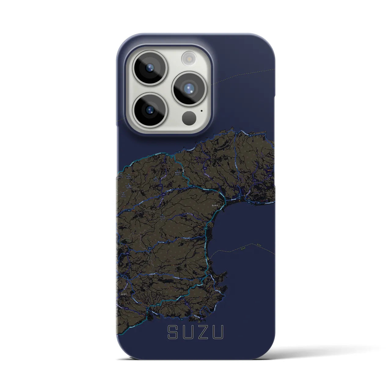 【珠洲】地図柄iPhoneケース（バックカバータイプ・ブラック）iPhone 15 Pro 用