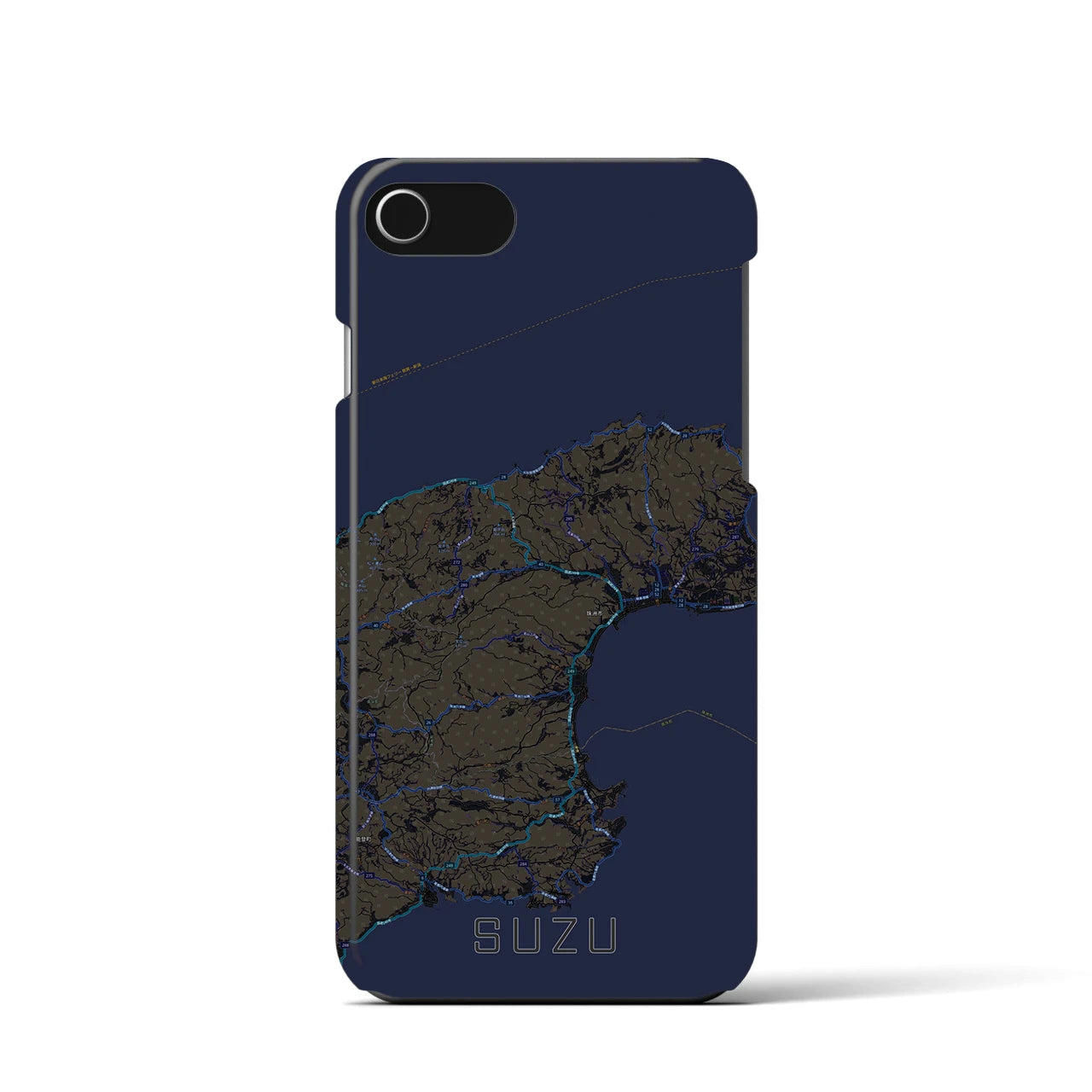 【珠洲】地図柄iPhoneケース（バックカバータイプ・ブラック）iPhone SE（第3 / 第2世代） / 8 / 7 / 6s / 6 用