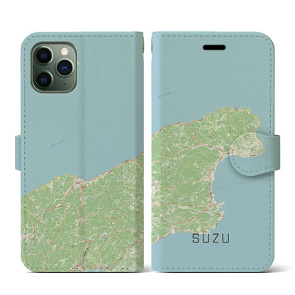 【珠洲（石川県）】地図柄iPhoneケース（手帳タイプ）ナチュラル・iPhone 11 Pro 用