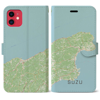 【珠洲（石川県）】地図柄iPhoneケース（手帳タイプ）ナチュラル・iPhone 11 用