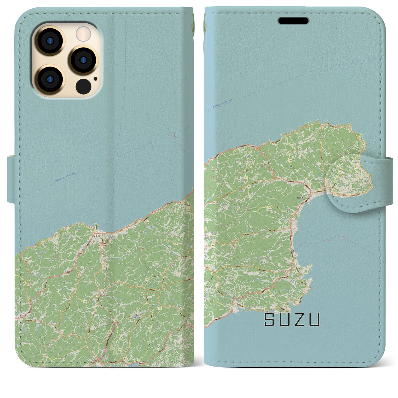 【珠洲】地図柄iPhoneケース（手帳両面タイプ・ナチュラル）iPhone 12 Pro Max 用