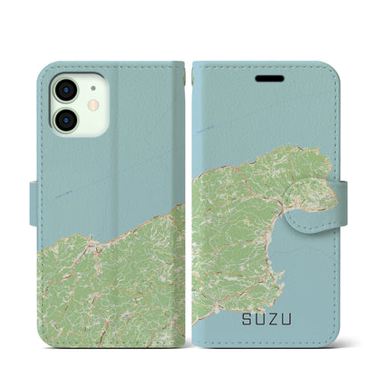 【珠洲（石川県）】地図柄iPhoneケース（手帳タイプ）ナチュラル・iPhone 12 mini 用
