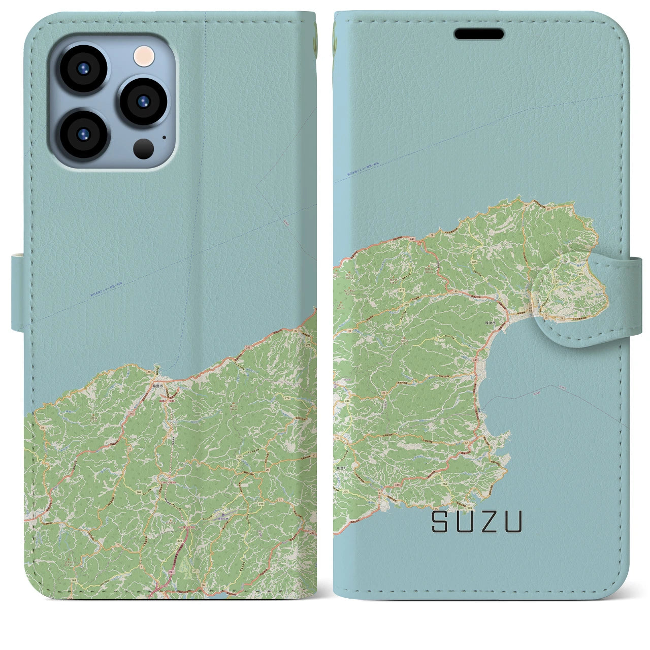 【珠洲】地図柄iPhoneケース（手帳両面タイプ・ナチュラル）iPhone 13 Pro Max 用
