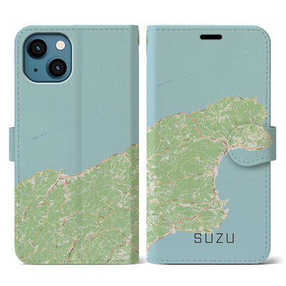 【珠洲（石川県）】地図柄iPhoneケース（手帳タイプ）ナチュラル・iPhone 13 用