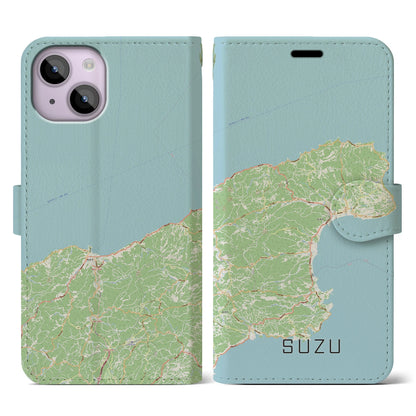 【珠洲（石川県）】地図柄iPhoneケース（手帳タイプ）ナチュラル・iPhone 14 用