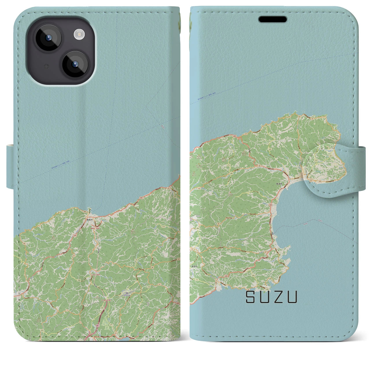 【珠洲】地図柄iPhoneケース（手帳両面タイプ・ナチュラル）iPhone 14 Plus 用