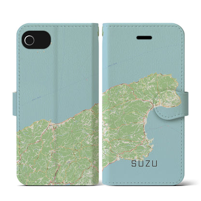 【珠洲（石川県）】地図柄iPhoneケース（手帳タイプ）ナチュラル・iPhone SE（第3 / 第2世代） / 8 / 7 / 6s / 6 用