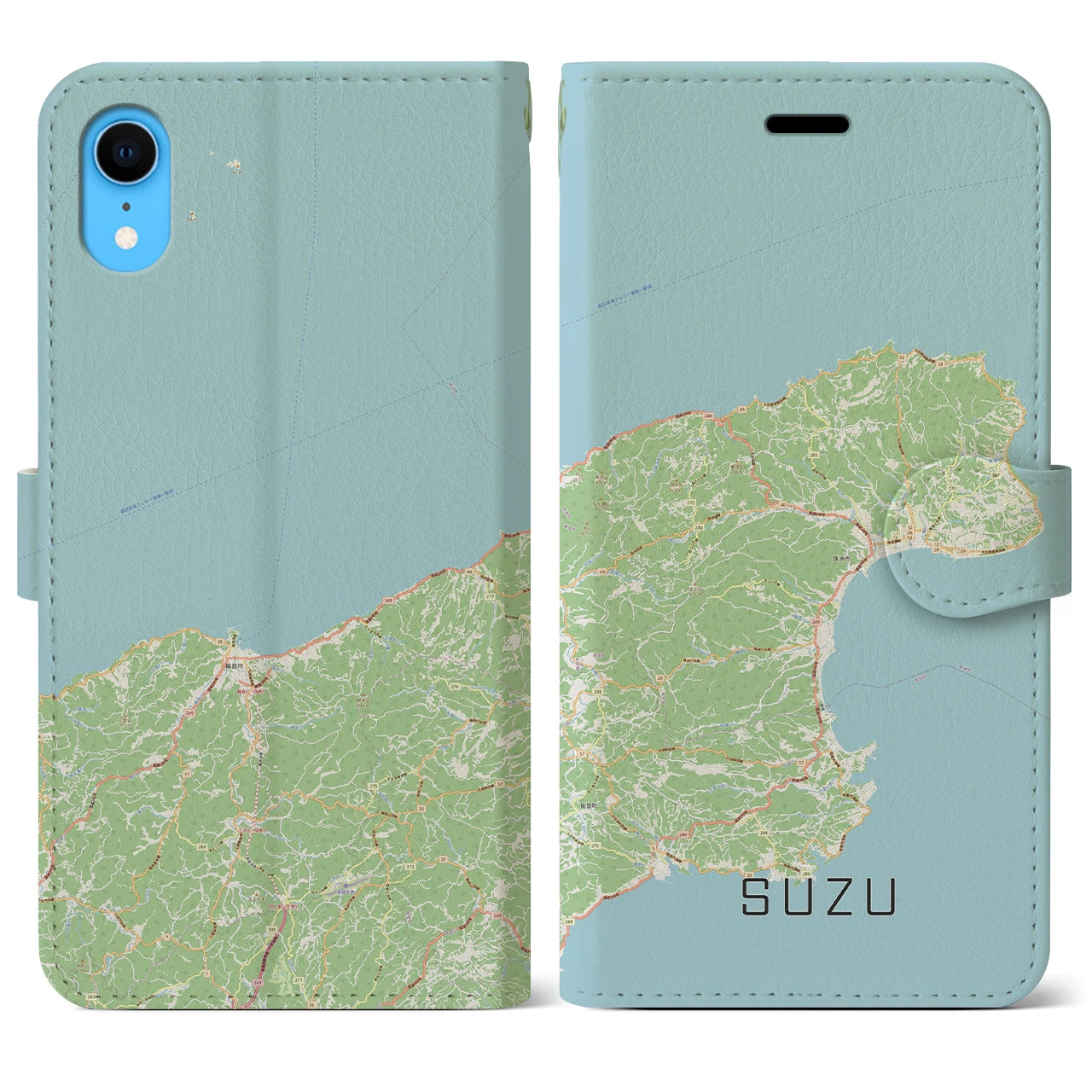 【珠洲】地図柄iPhoneケース（手帳両面タイプ・ナチュラル）iPhone XR 用