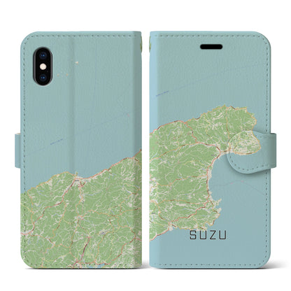 【珠洲（石川県）】地図柄iPhoneケース（手帳タイプ）ナチュラル・iPhone XS / X 用