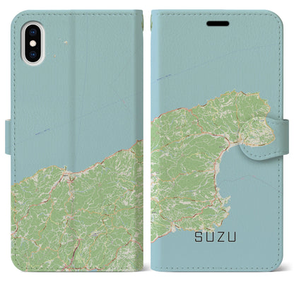 【珠洲（石川県）】地図柄iPhoneケース（手帳タイプ）ナチュラル・iPhone XS Max 用