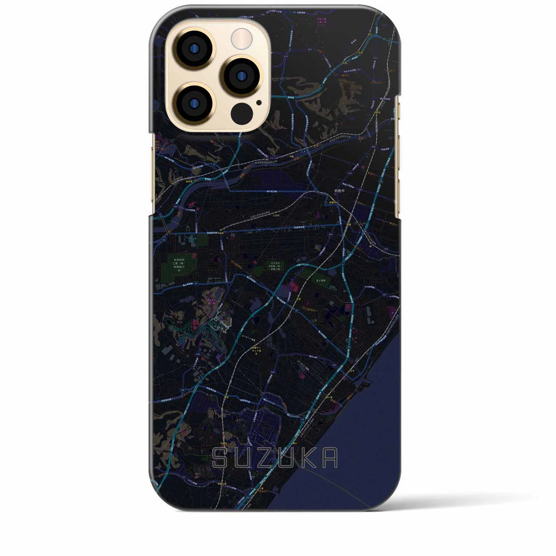 【鈴鹿】地図柄iPhoneケース（バックカバータイプ・ブラック）iPhone 12 Pro Max 用
