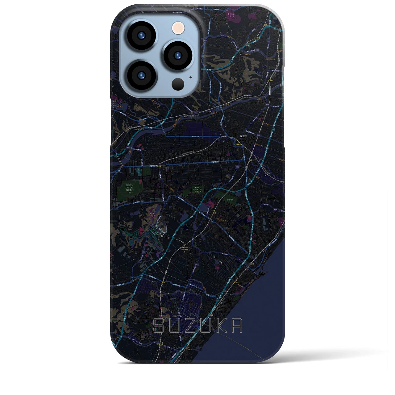 【鈴鹿】地図柄iPhoneケース（バックカバータイプ・ブラック）iPhone 13 Pro Max 用