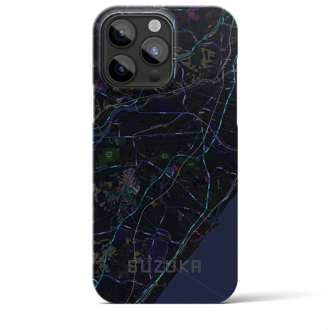 【鈴鹿】地図柄iPhoneケース（バックカバータイプ・ブラック）iPhone 15 Pro Max 用