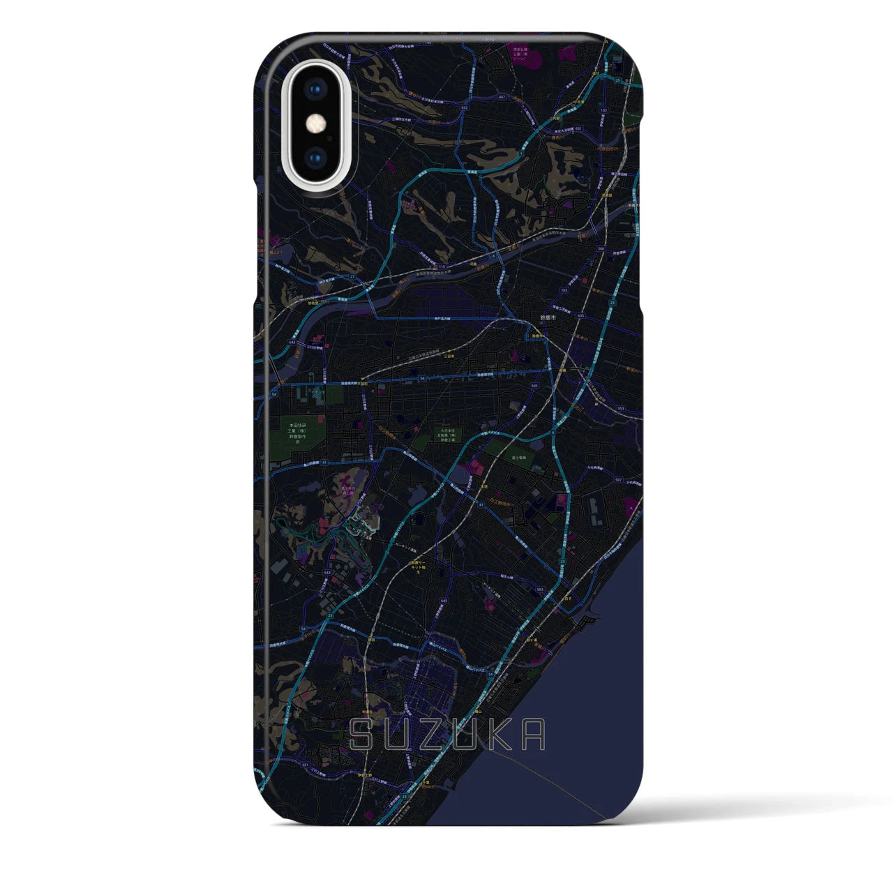 【鈴鹿】地図柄iPhoneケース（バックカバータイプ・ブラック）iPhone XS Max 用
