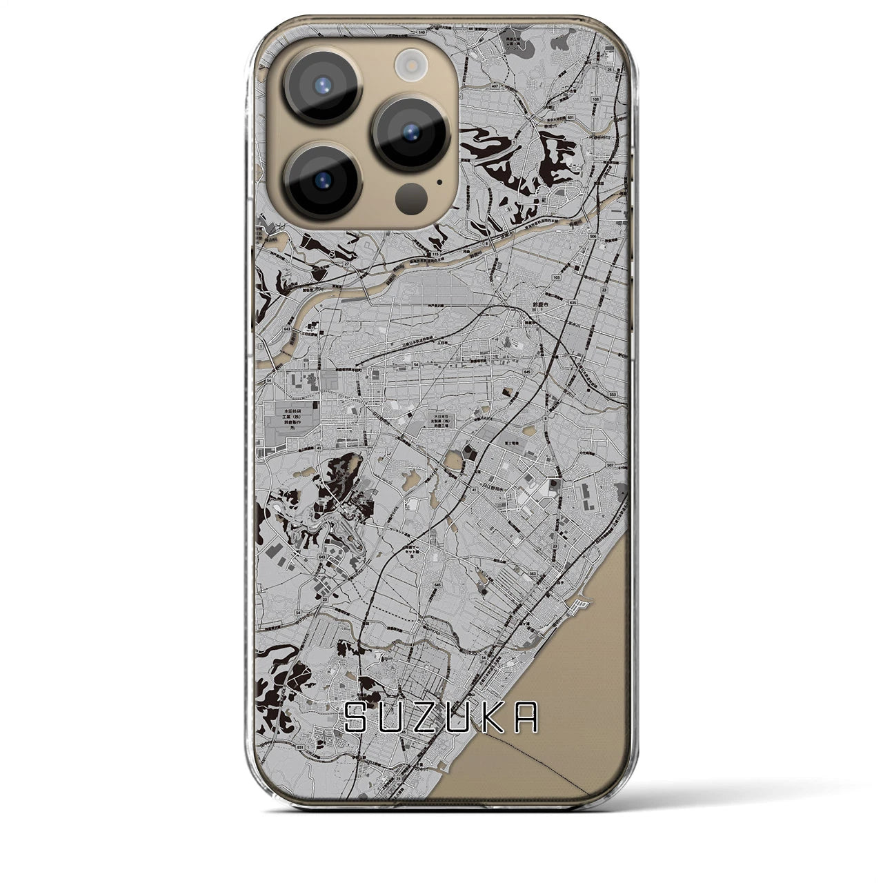 【鈴鹿】地図柄iPhoneケース（クリアタイプ・モノトーン）iPhone 14 Pro Max 用