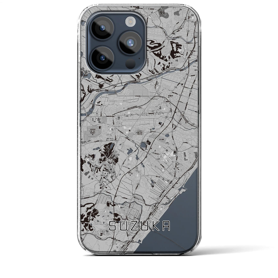 【鈴鹿】地図柄iPhoneケース（クリアタイプ・モノトーン）iPhone 15 Pro Max 用