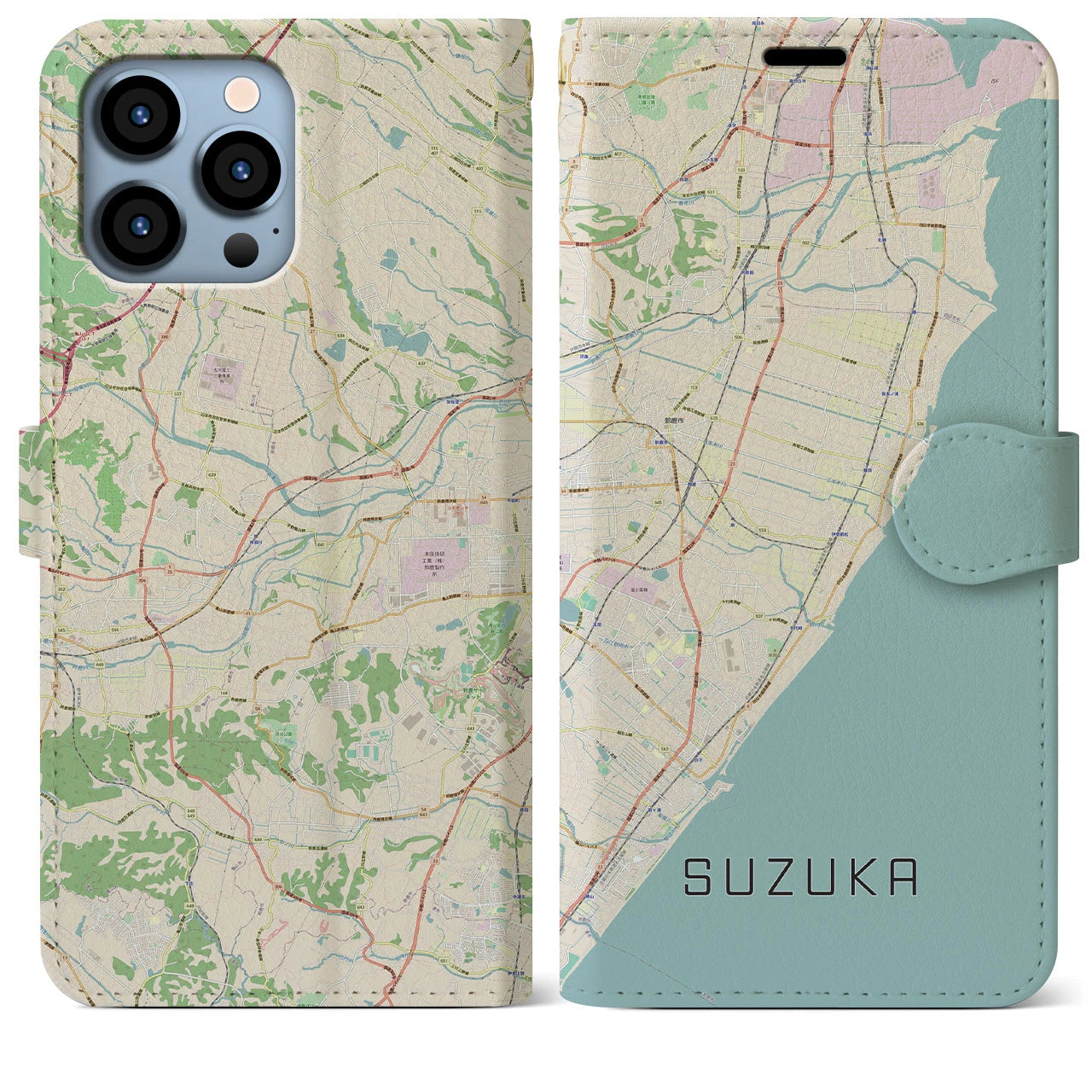 【鈴鹿】地図柄iPhoneケース（手帳両面タイプ・ナチュラル）iPhone 13 Pro Max 用