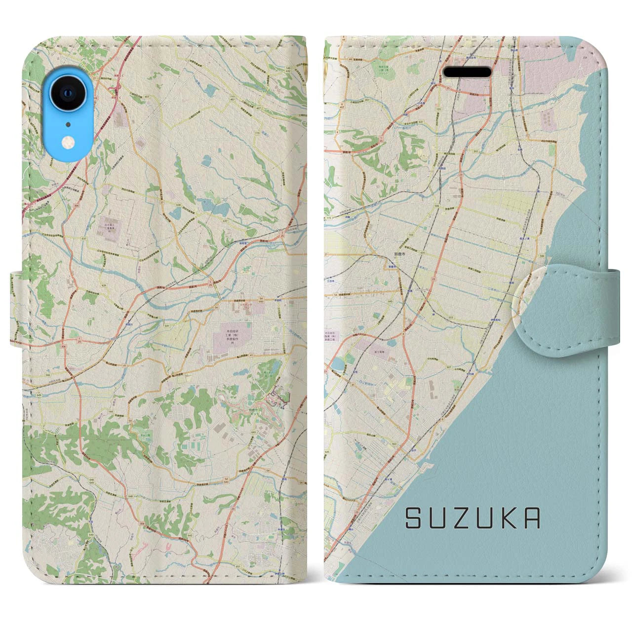 【鈴鹿】地図柄iPhoneケース（手帳両面タイプ・ナチュラル）iPhone XR 用