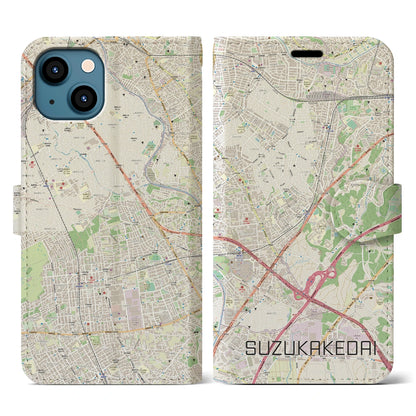 【すずかけ台（東京都）】地図柄iPhoneケース（手帳タイプ）ナチュラル・iPhone 13 用