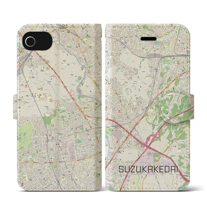 【すずかけ台（東京都）】地図柄iPhoneケース（手帳タイプ）ナチュラル・iPhone SE（第3 / 第2世代） / 8 / 7 / 6s / 6 用