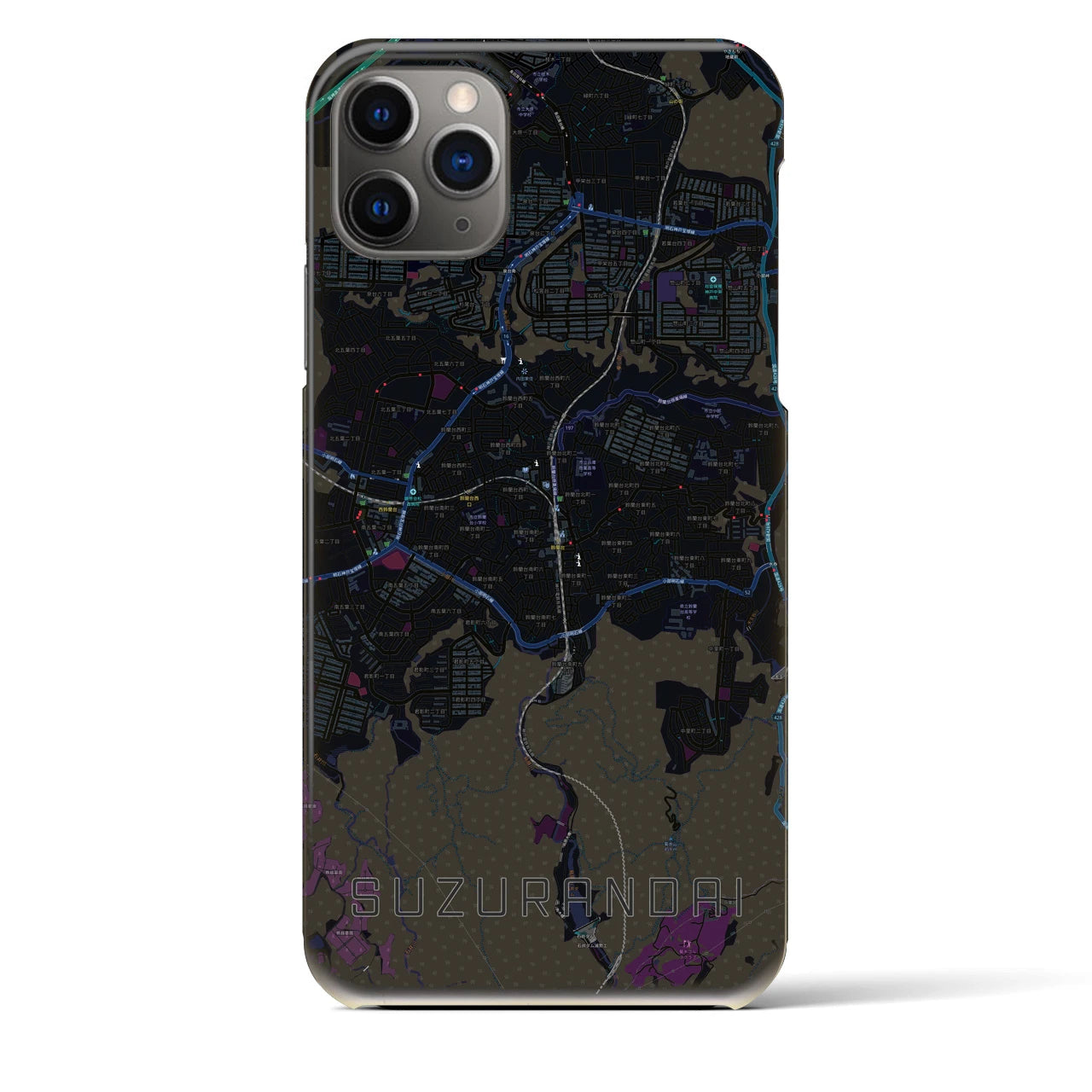 【鈴蘭台】地図柄iPhoneケース（バックカバータイプ・ブラック）iPhone 11 Pro Max 用