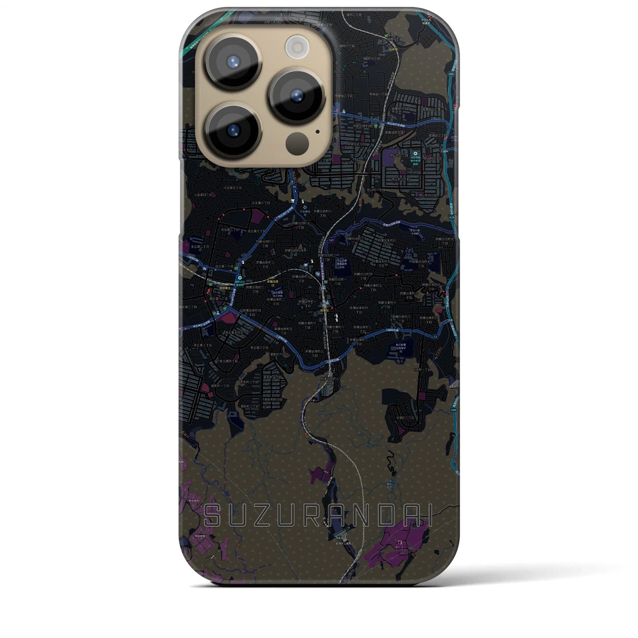 【鈴蘭台】地図柄iPhoneケース（バックカバータイプ・ブラック）iPhone 14 Pro Max 用