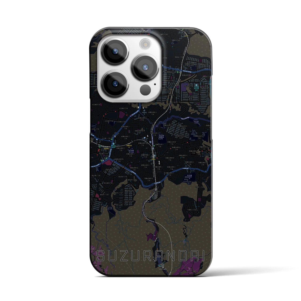 【鈴蘭台】地図柄iPhoneケース（バックカバータイプ・ブラック）iPhone 14 Pro 用